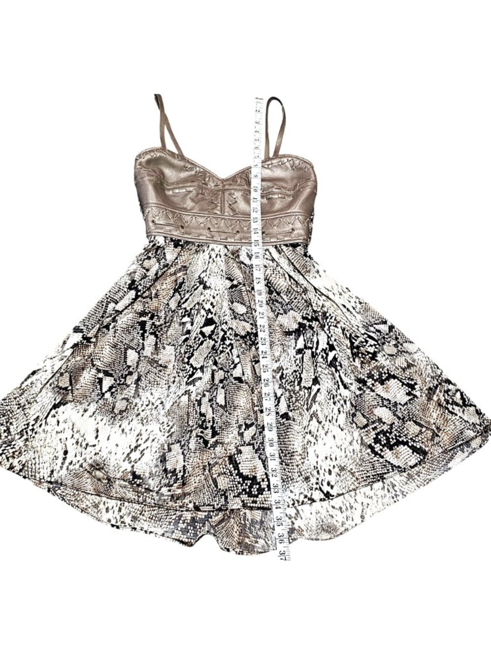 Sky Snake Print Dress With Faux Leather Bodice & Straps Size Medium - Picture 4 of 8